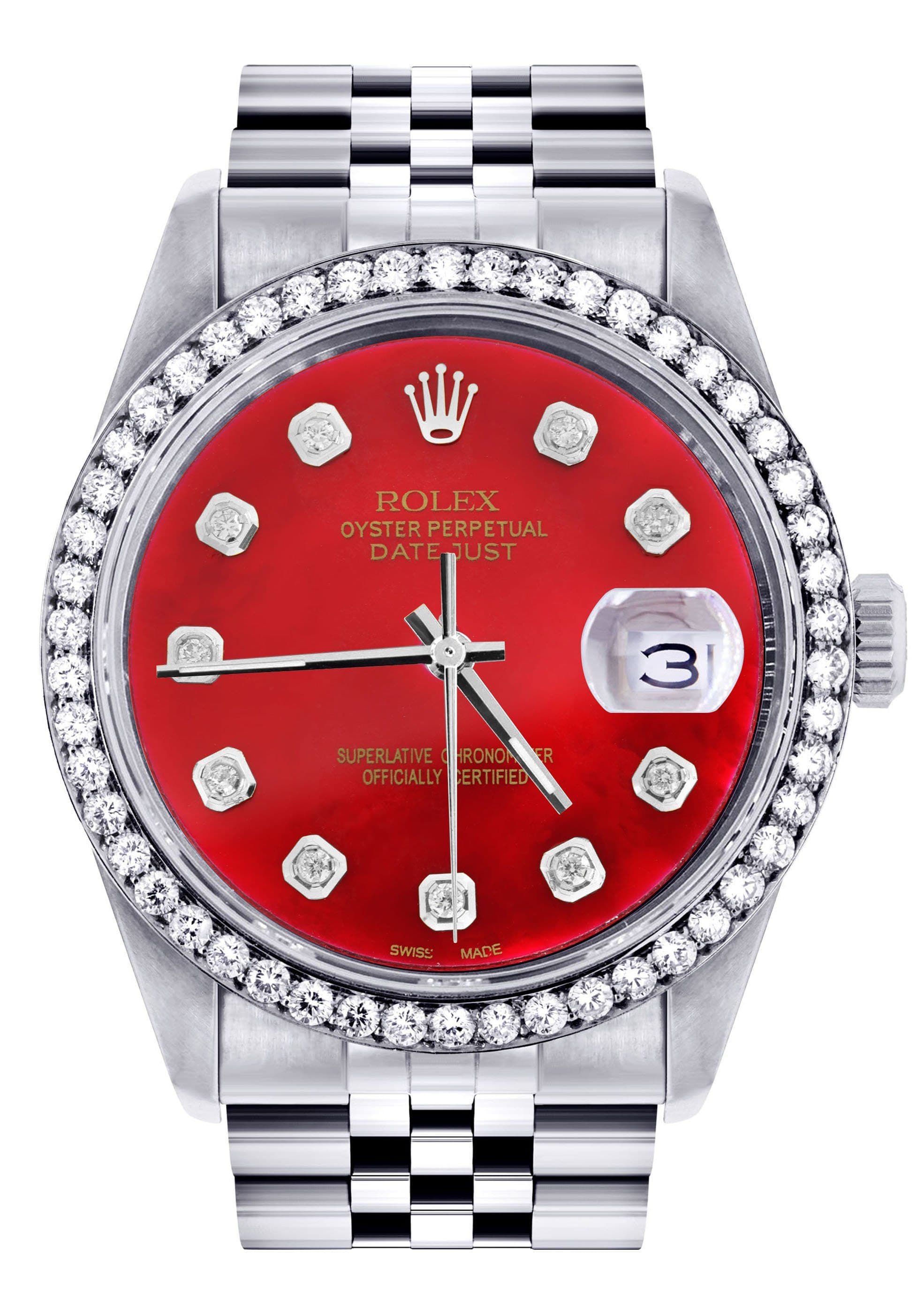 Diamond Mens Rolex Datejust Watch 16200 36Mm Red Diamond Dial Ju