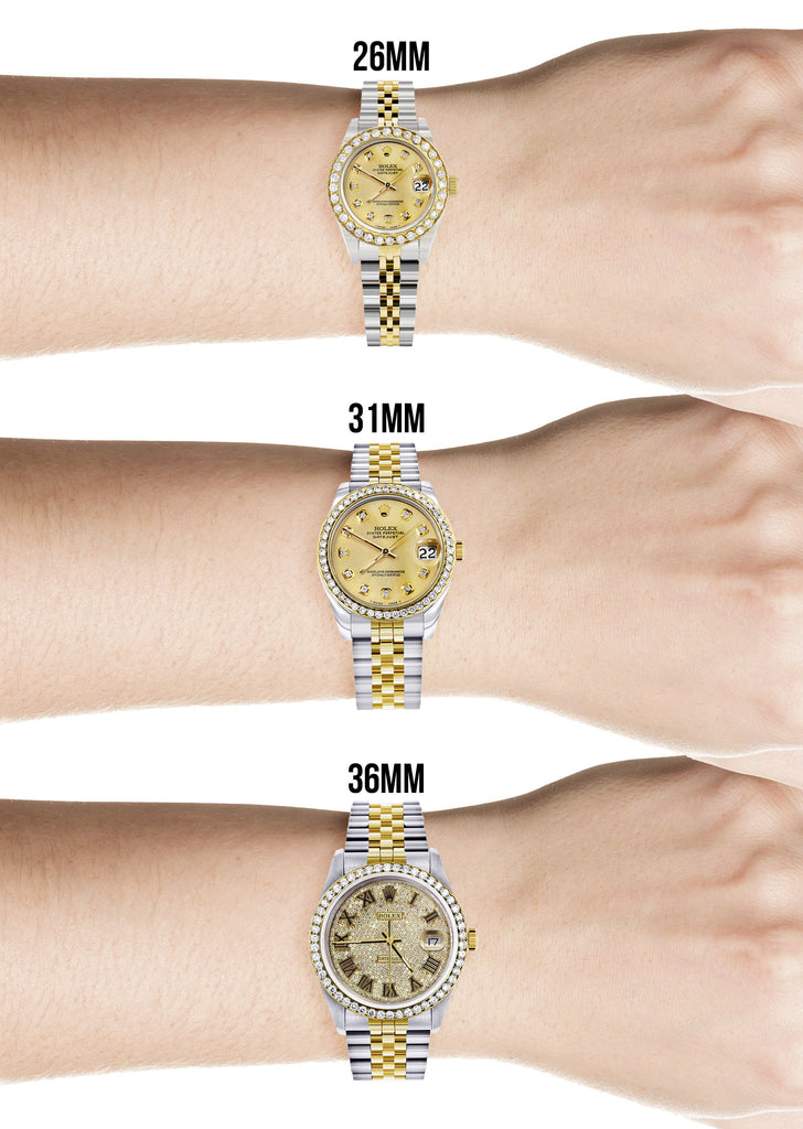 Womens Diamond Gold Rolex Watch | 1 Carat Bezel | 26Mm | Pink Dial | Jubilee Band women custom rolex MANUFACTURER 11 