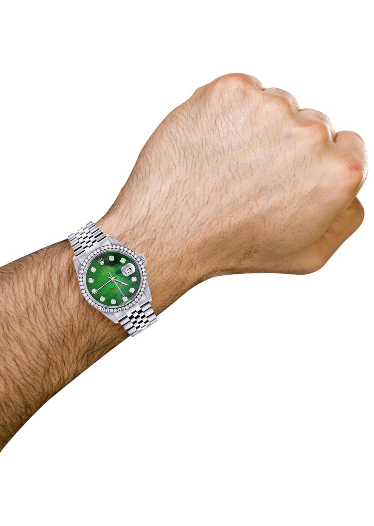 Diamond Rolex Datejust Watch | 36Mm | Green Diamond Mother Of Pearl Dial | Jubilee Band CUSTOM ROLEX FROST NYC 