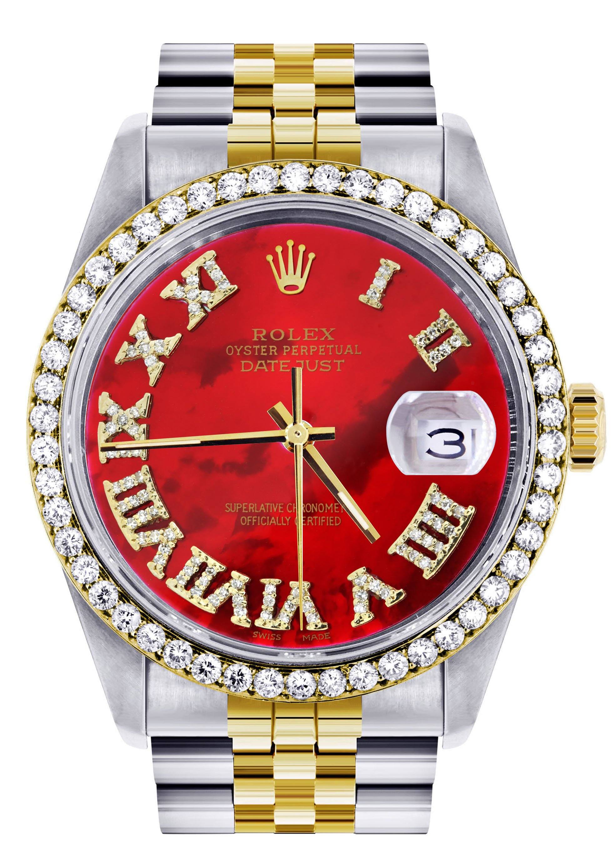 Womens Rolex Datejust Watch 16233 for Men 36Mm Diamond Red Roman D