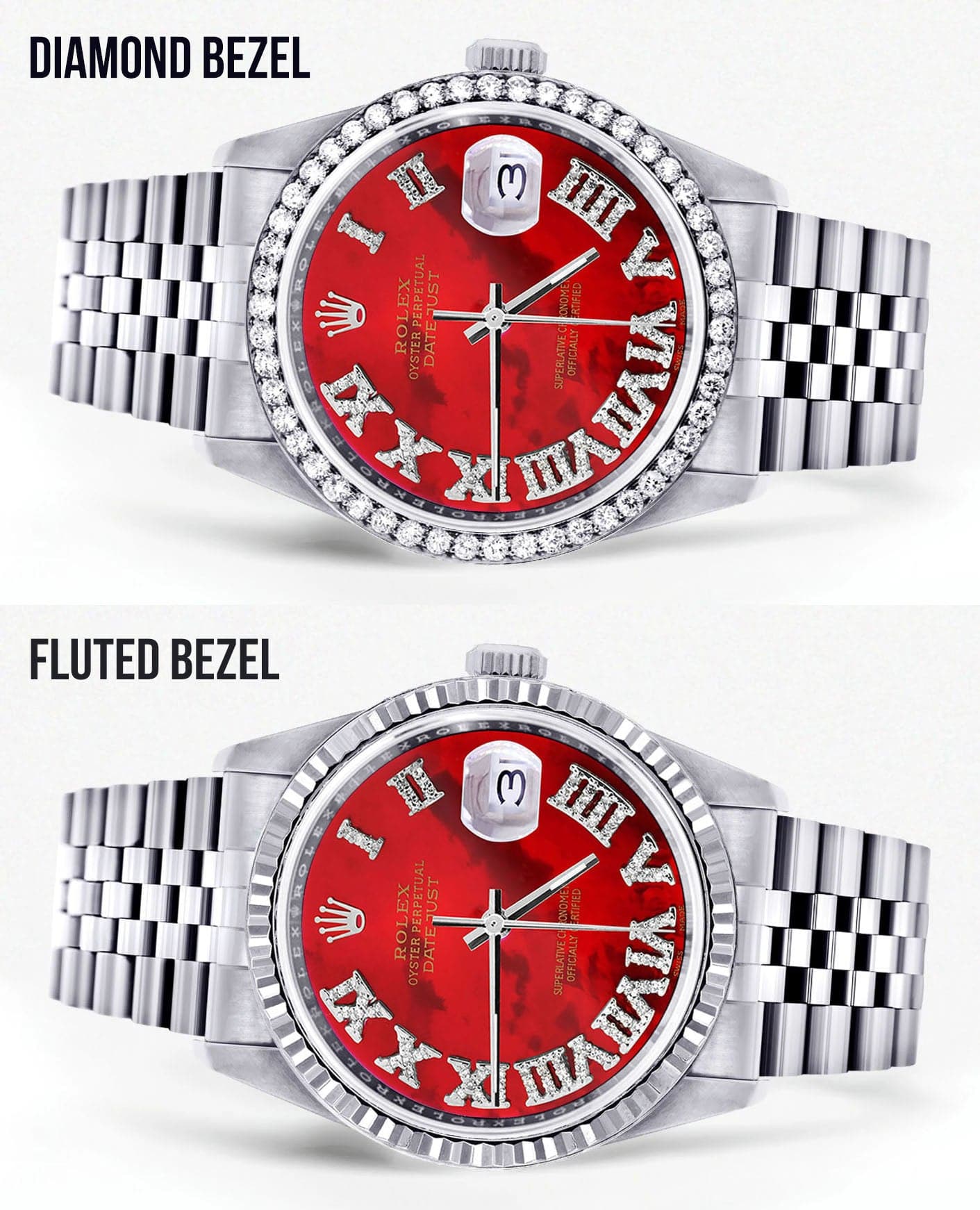 Diamond Mens Rolex Datejust Watch 16200 | 36Mm | Diamond Red Mother Of