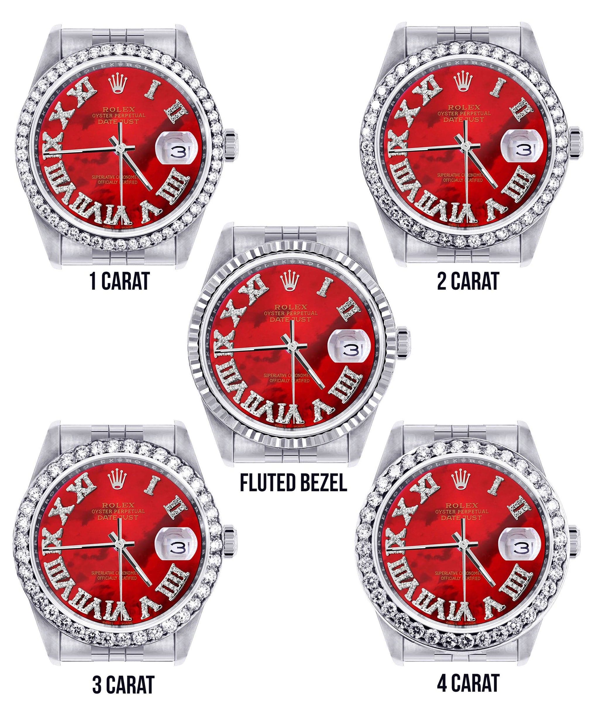 Diamond Mens Rolex Datejust Watch 16200 | 36Mm | Diamond Red Mother Of