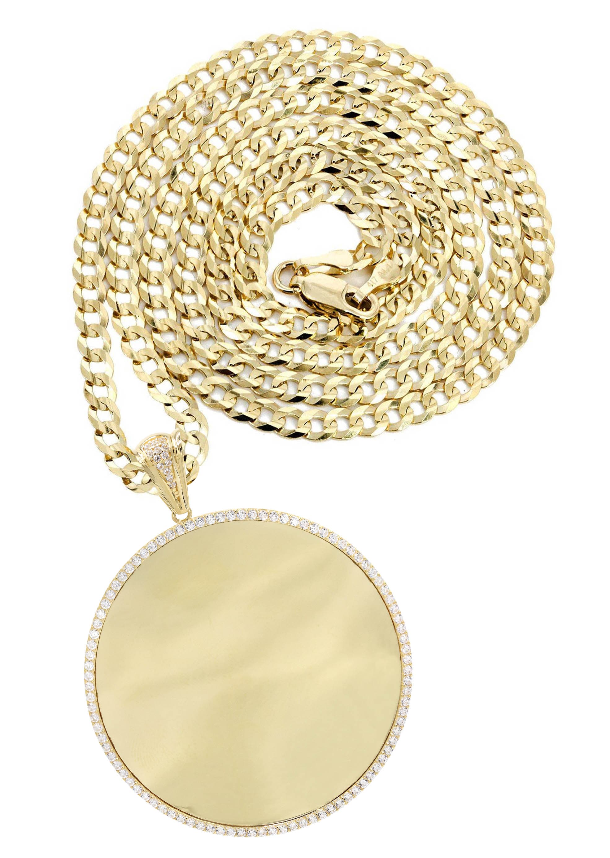 10K Yellow Gold CZ Picture Pendant Necklace | Appx. 25 Grams