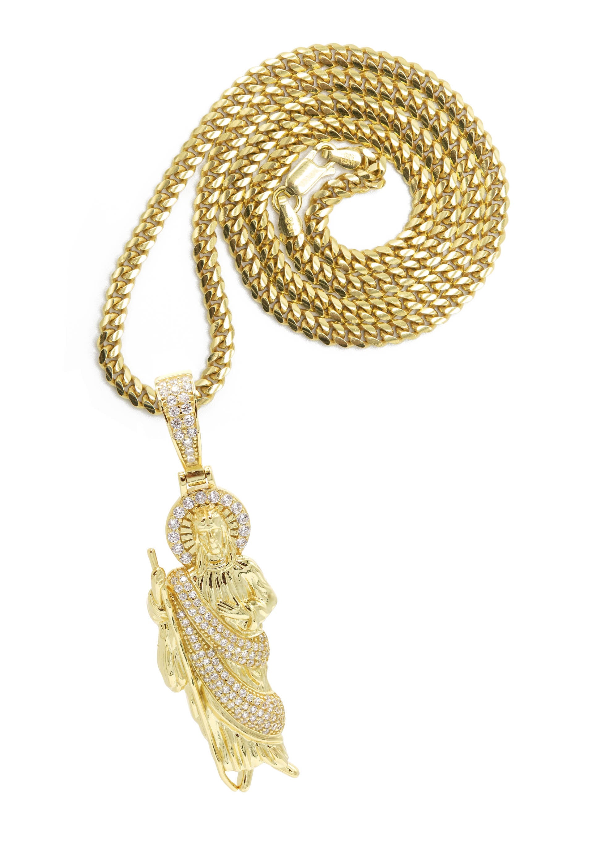 Figaro Chain Gold San Judas Necklace Figaro Chain St Jude Gold