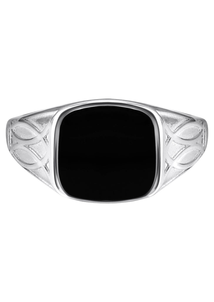 Chunky Stainless Steel Signet Ring For Men – Black Onyx Gemstone – Silver – Handmade In Italy