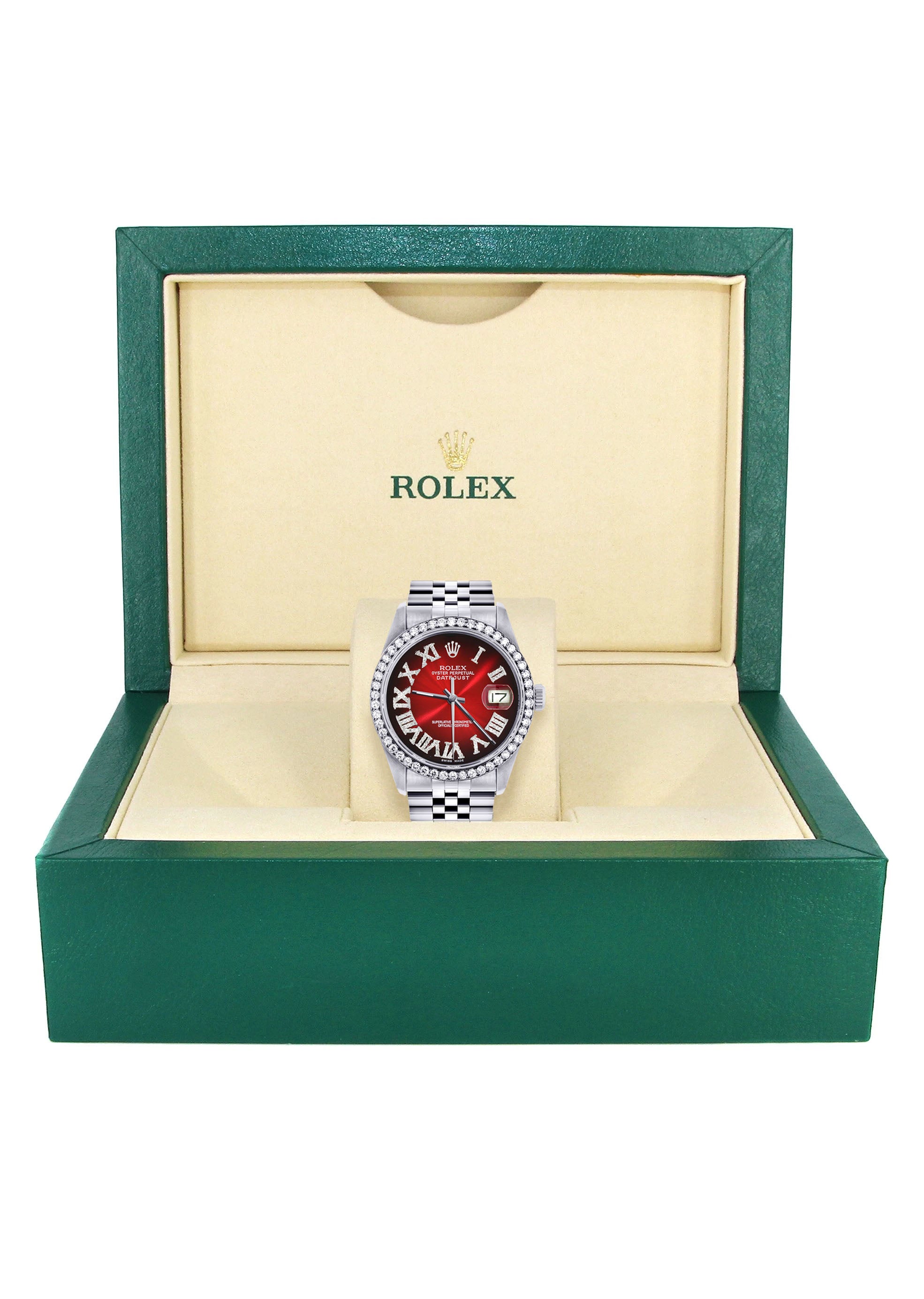 Womens Rolex Datejust Watch 16200 | 36Mm | Red Black Roman Numeral Dia