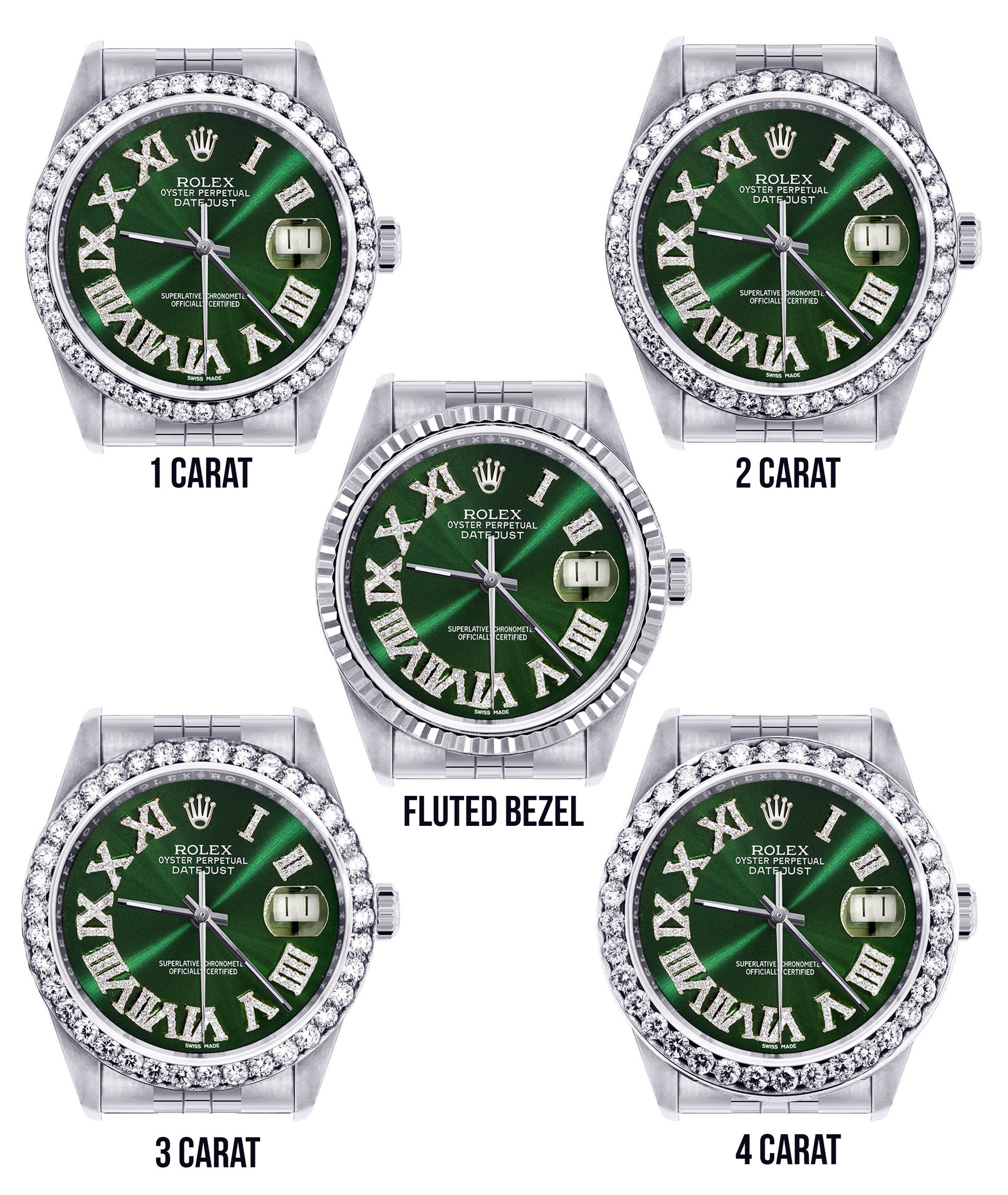 Womens Rolex Datejust Watch 16200 36Mm Custom Green Roman Numeral