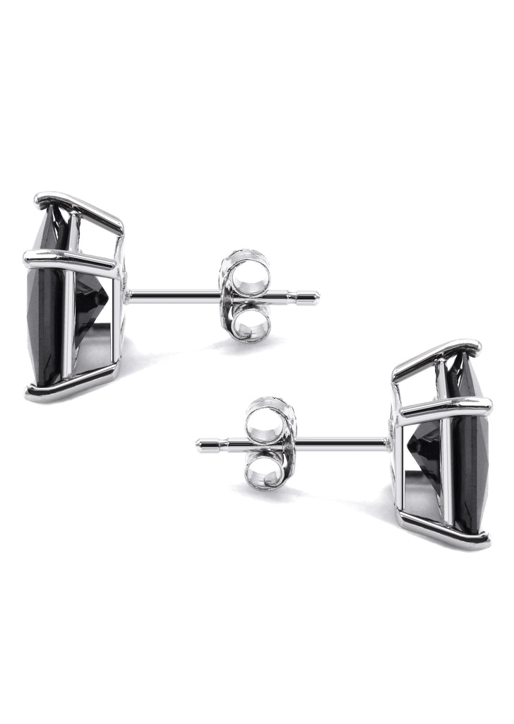 Sterling Silver 925 Black Princess Cut Cubic Zirconia Ear Studs - Butterfly Back Earrings