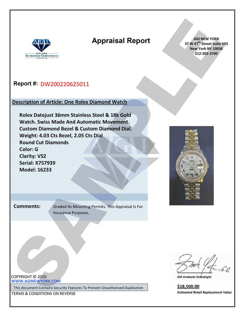 Diamond Gold Rolex Watch For Men | 36MM | Full Diamond Roman Dial | Jubilee Band CUSTOM ROLEX FROST NYC 