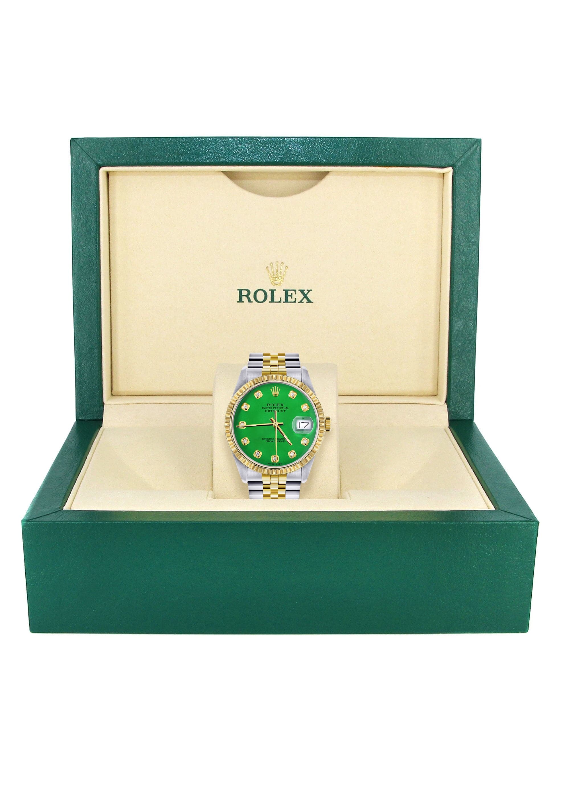 Mens Rolex Datejust Watch 16233 Two Tone | 36Mm | Green Dial | Jubilee