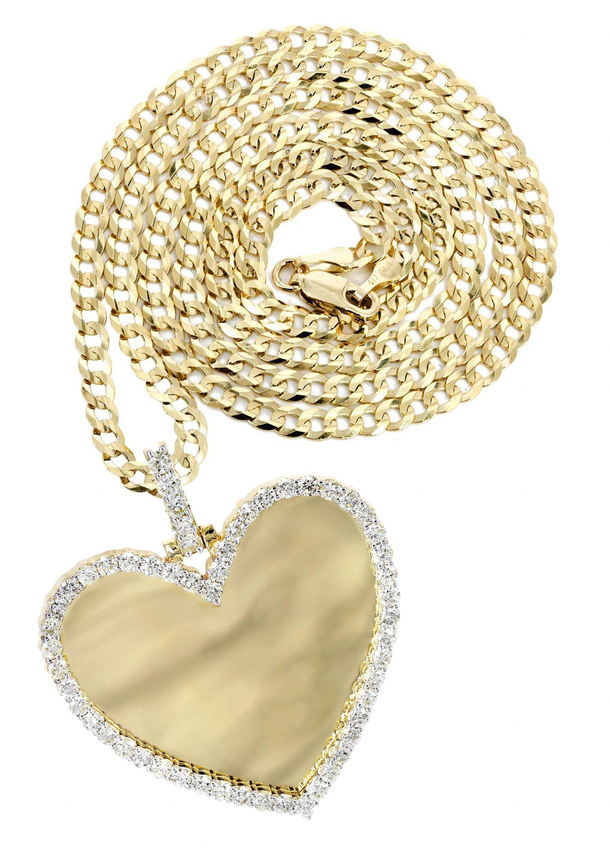 Diamond 10K Yellow Gold Large Heart Picture Pendant Necklace | 2.91 Ca