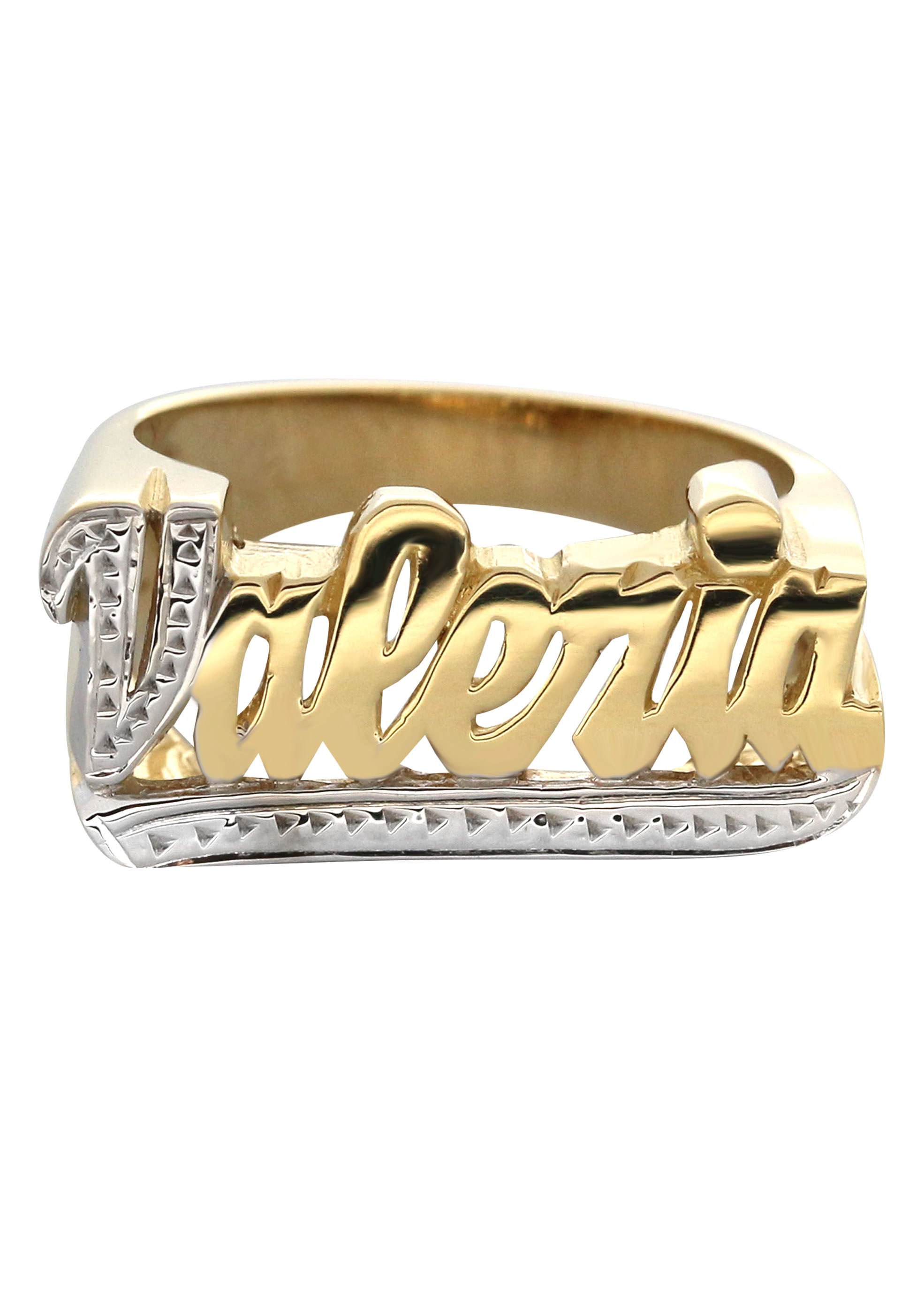 Anillo De Oro Con Nombre Grabado Y Corte De Diamante De 14 K