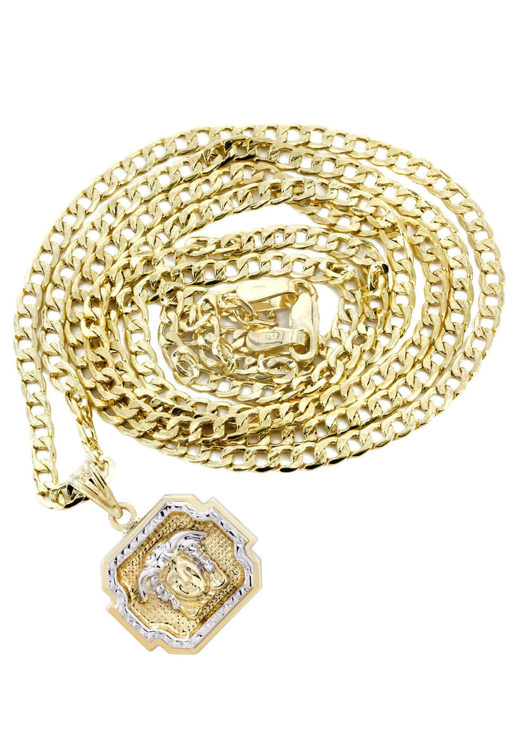 10K Gold Cuban Link Chain & Gold Medusa Style Pendant | 3.95 Grams chain & pendant FROST NYC 
