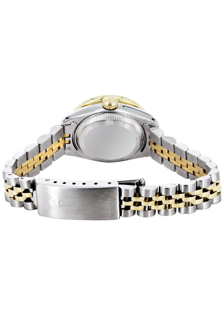Womens Diamond Gold Rolex Watch | 1 Carat Bezel | 26Mm | Black Dial | Jubilee Band women custom rolex FROST NYC 