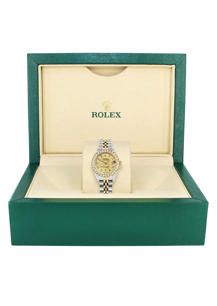 Womens Diamond Gold Rolex Watch | 1 Carat Bezel | 26Mm | Gold Dial | Jubilee Band women custom rolex MANUFACTURER 11 