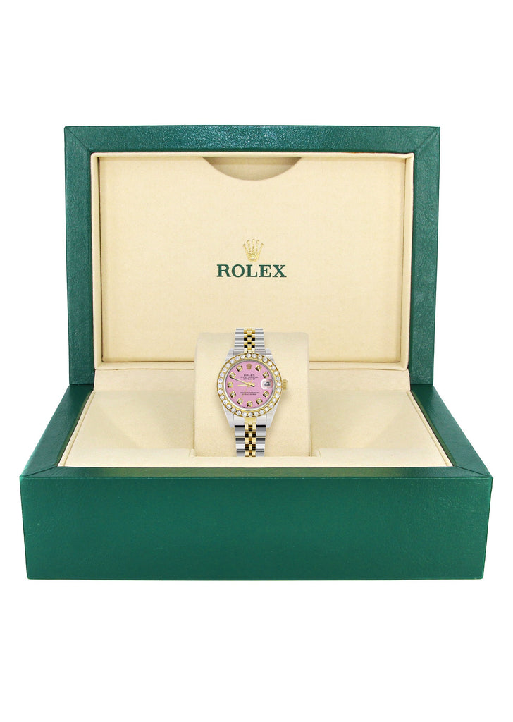 Womens Diamond Gold Rolex Watch | 1 Carat Bezel | 26Mm | Pink Dial | Jubilee Band women custom rolex MANUFACTURER 11 