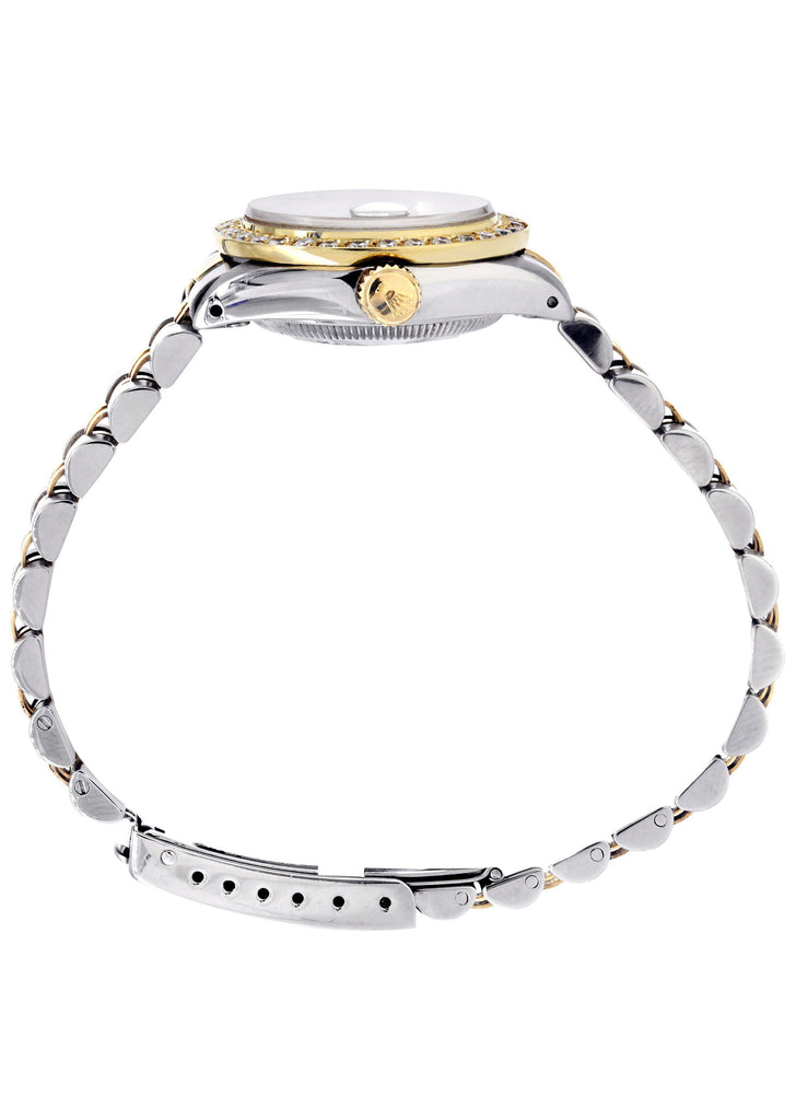 Womens Diamond Gold Rolex Watch | 1 Carat Bezel | 26Mm | Blue Pearl Dial | Jubilee Band FROST NYC 