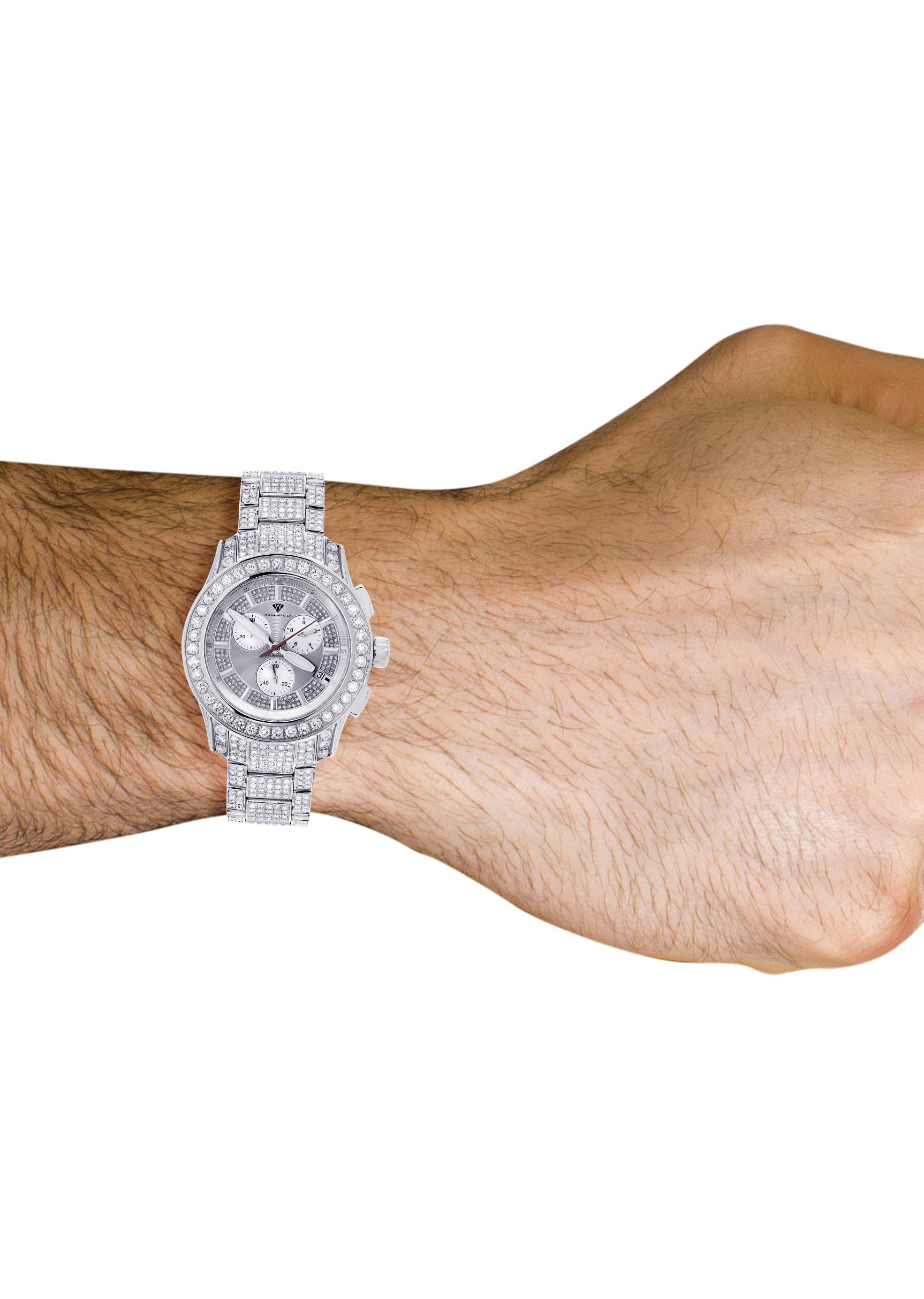 Mens White Gold Tone Diamond Watch | Appx. 32 Carats display picture 2