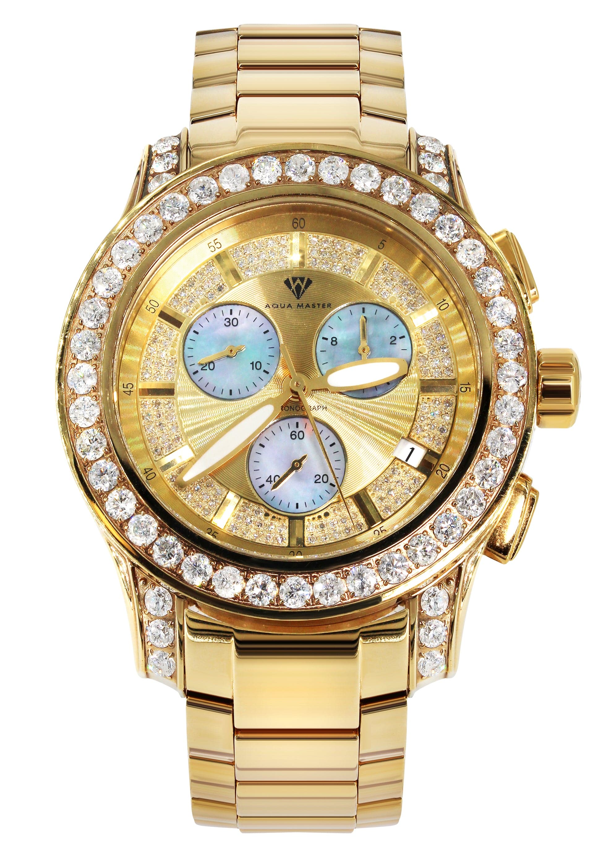 Mens Yellow Gold Tone Diamond Watch Carats - Main Image