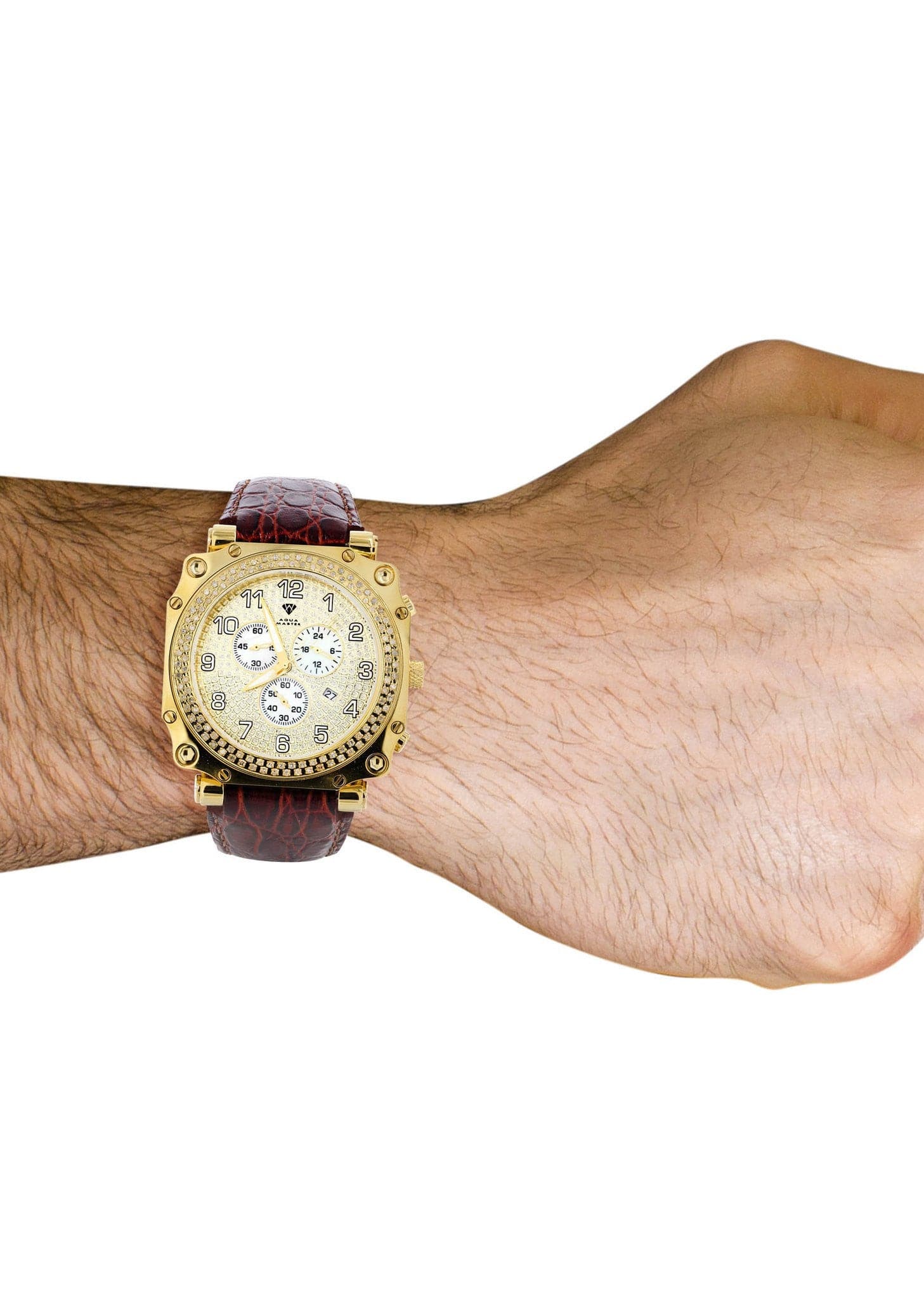 Mens Yellow Gold Tone Diamond Watch | Appx. 1.25 Carats display picture 3
