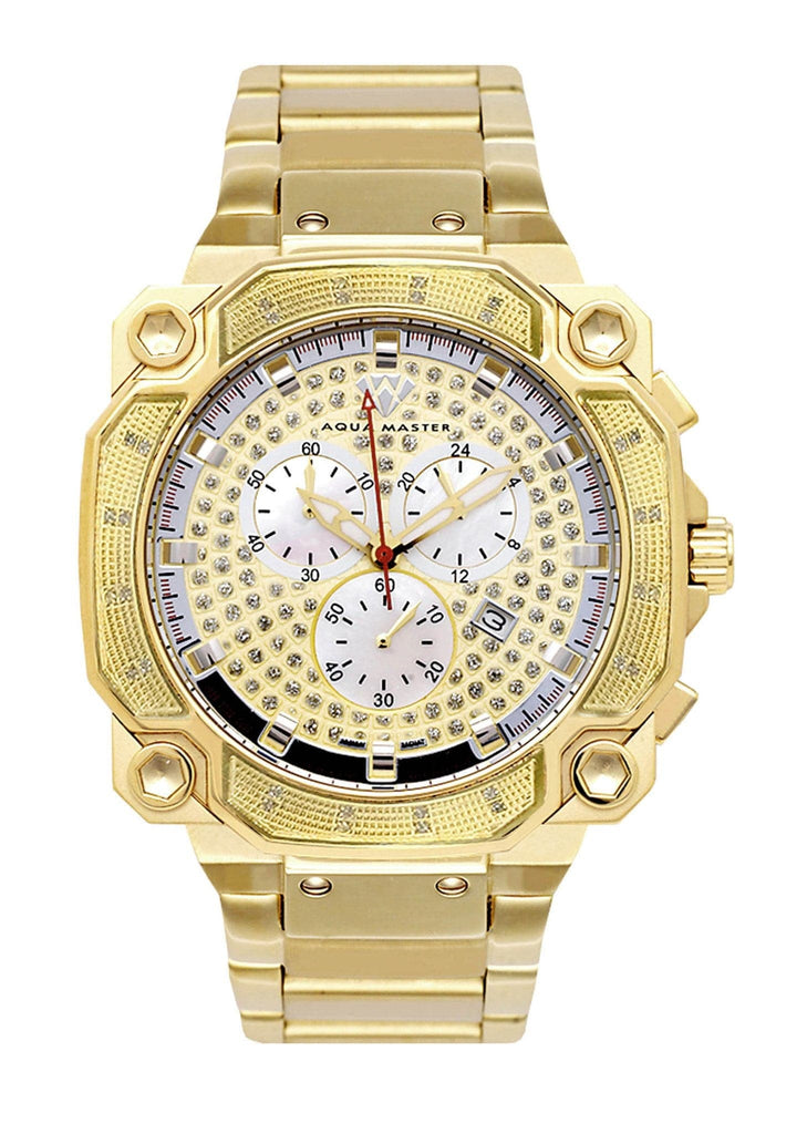 Mens Yellow Gold Tone Diamond Watch | Appx. 0.32 Carats MENS GOLD WATCH FROST NYC 