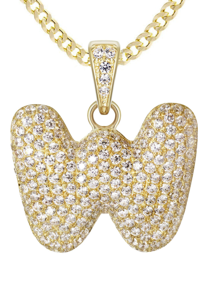 10K Yellow Gold Cuban Chain & Bubble Letter "W" Cz Pendant | Appx. 15.2 Grams chain & pendant FrostNYC 