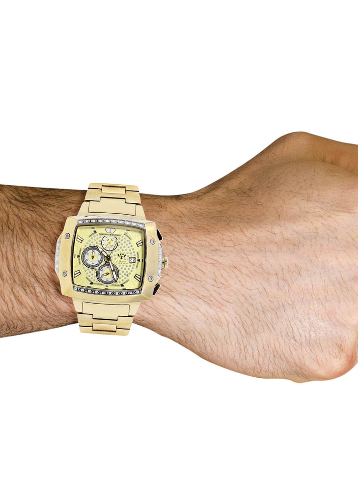 Mens Yellow Gold Tone Diamond Watch | Appx. 0.28 Carats MENS GOLD WATCH FROST NYC 
