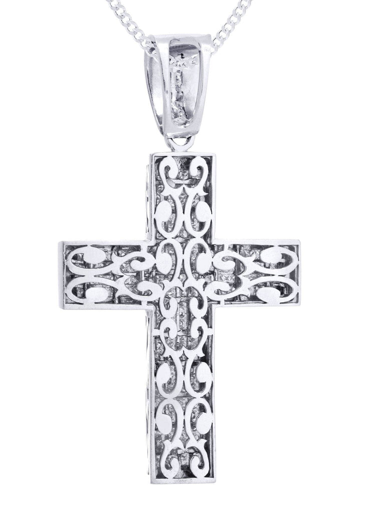 14 White Gold Cross Diamond Pendant & Cuban Chain | 11.25 Carats Diamond Combo FROST 
