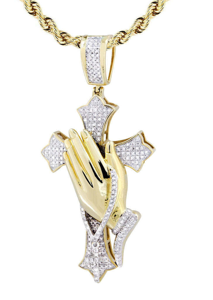 10K Yellow Gold Cross Pendant & Rope Chain | 0.67 Carats diamond combo FrostNYC 