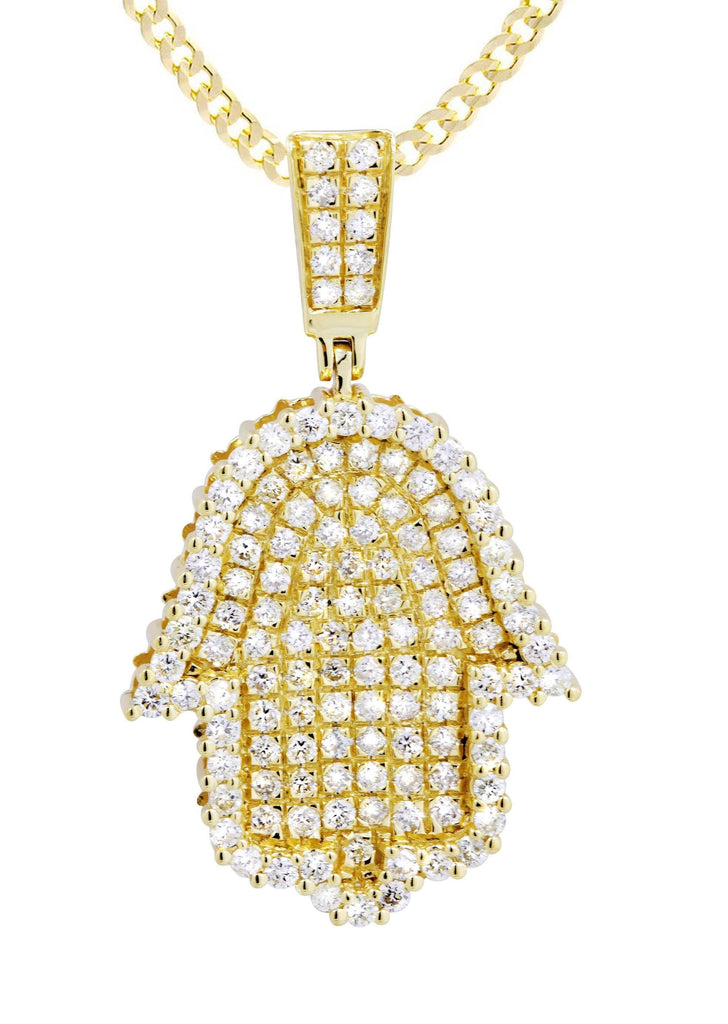 10K Yellow Gold Hamsa Pendant & Cuban Chain | 2.02 Carats diamond combo FrostNYC 