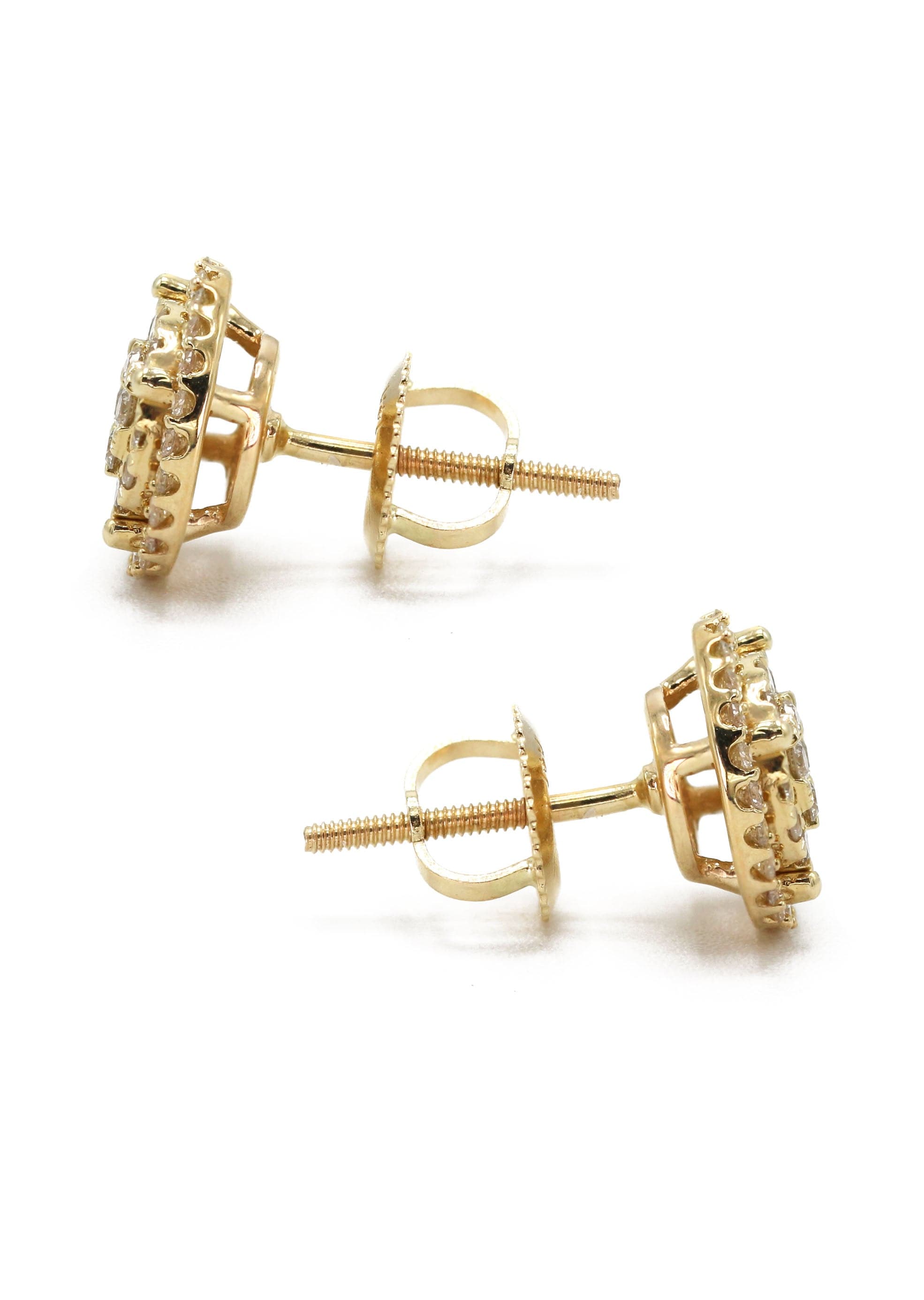 Boucles D'oreilles Clous Homme - Plaqué Or 14k - Diamants 1.5 Ct - Taille Ronde - Neuf Sans Emballage