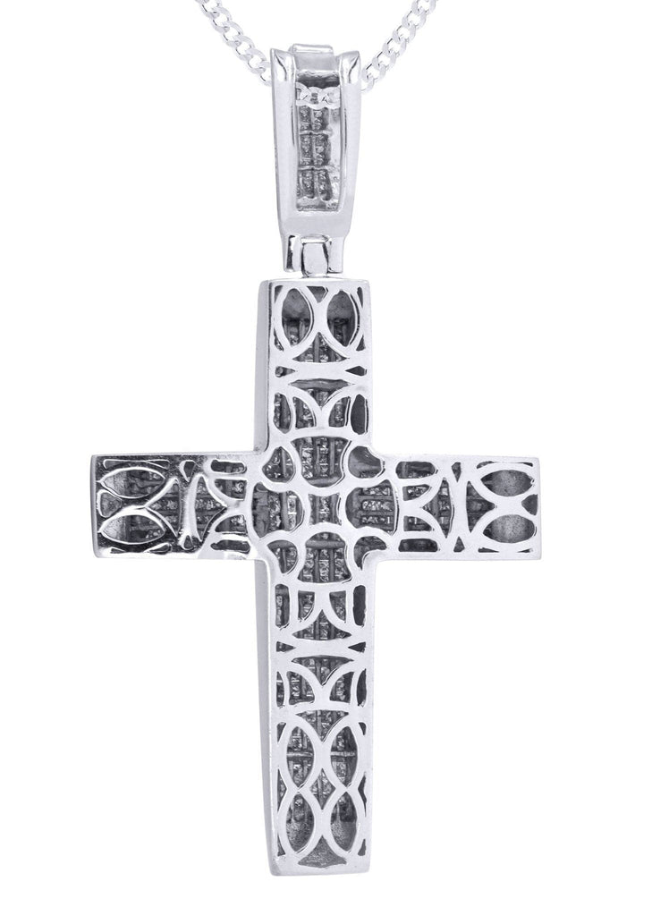 14 White Gold Cross Diamond Pendant & Cuban Chain | 10 Carats Diamond Combo FROST 