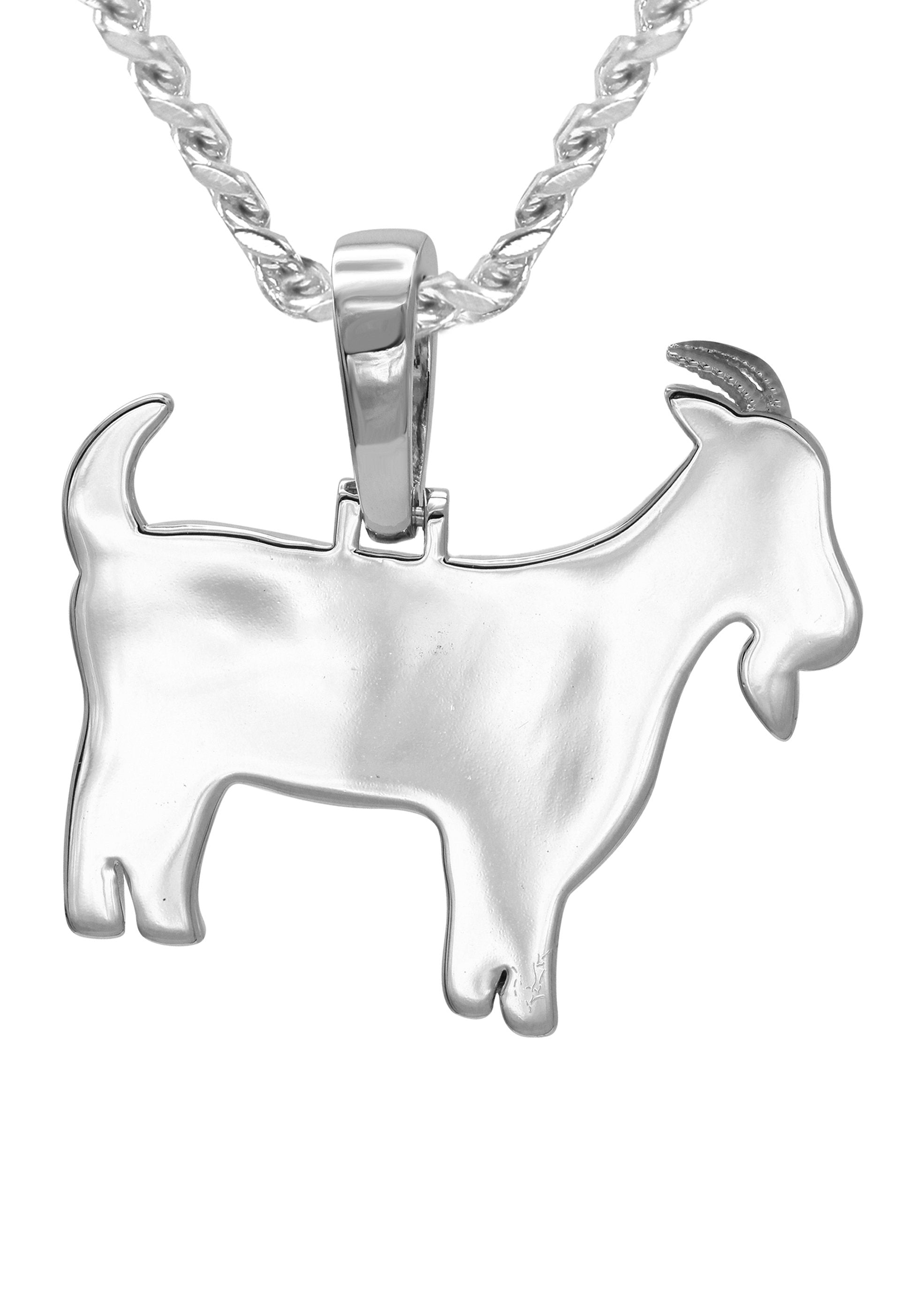 White Gold Plated Cuban Link Chain & Goat Pendant | Appx. 14.5 Grams