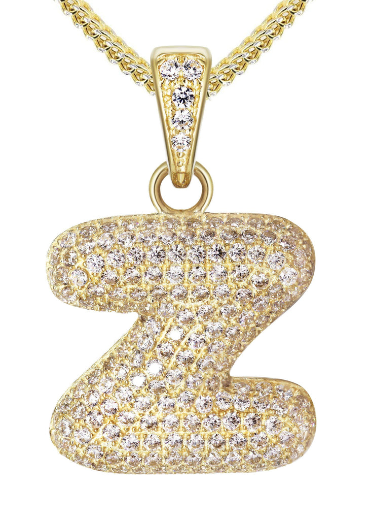 10K Yellow Gold Franco Chain & Bubble Letter "Z" Cz Pendant | Appx. 15 Grams chain & pendant FrostNYC 
