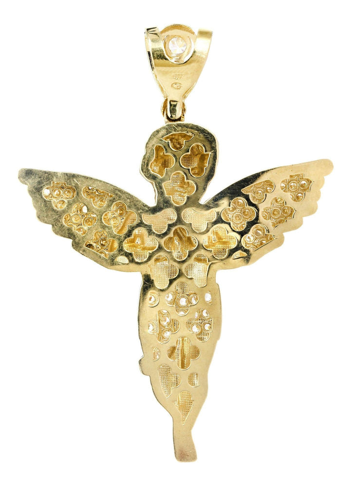 Big Angel & Cz 10K Yellow Gold Pendant. | 41.3 Grams MEN'S PENDANTS FROST NYC 