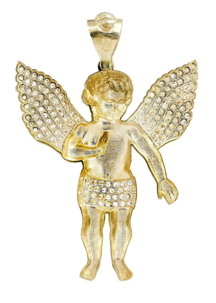 Big Angel & Cz 10K Yellow Gold Pendant. | 14.3 Grams MEN'S PENDANTS FROST NYC 