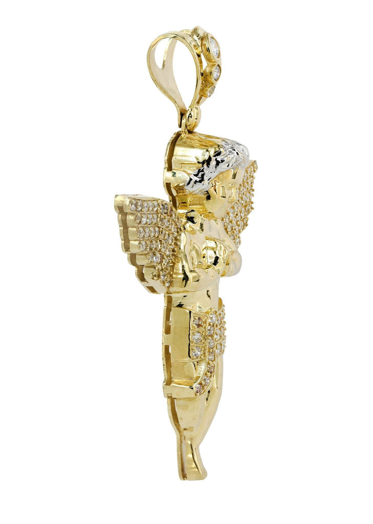 Big Angel & Cz 10K Yellow Gold Pendant. | 13.4 Grams MEN'S PENDANTS FROST NYC 