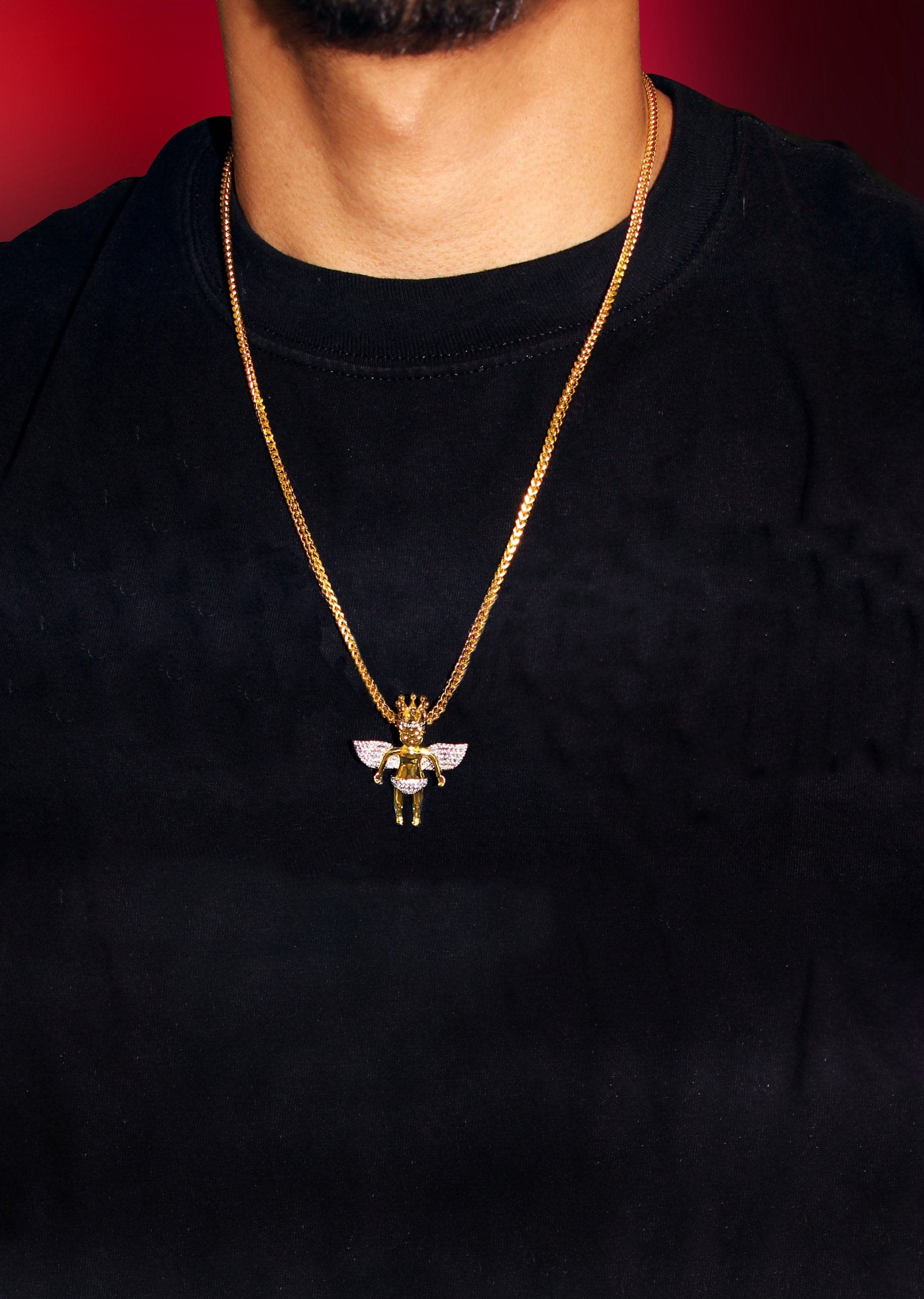 Mens Gold Plated Rope Chain & Angel Pendant | Appx. 16.3 Grams