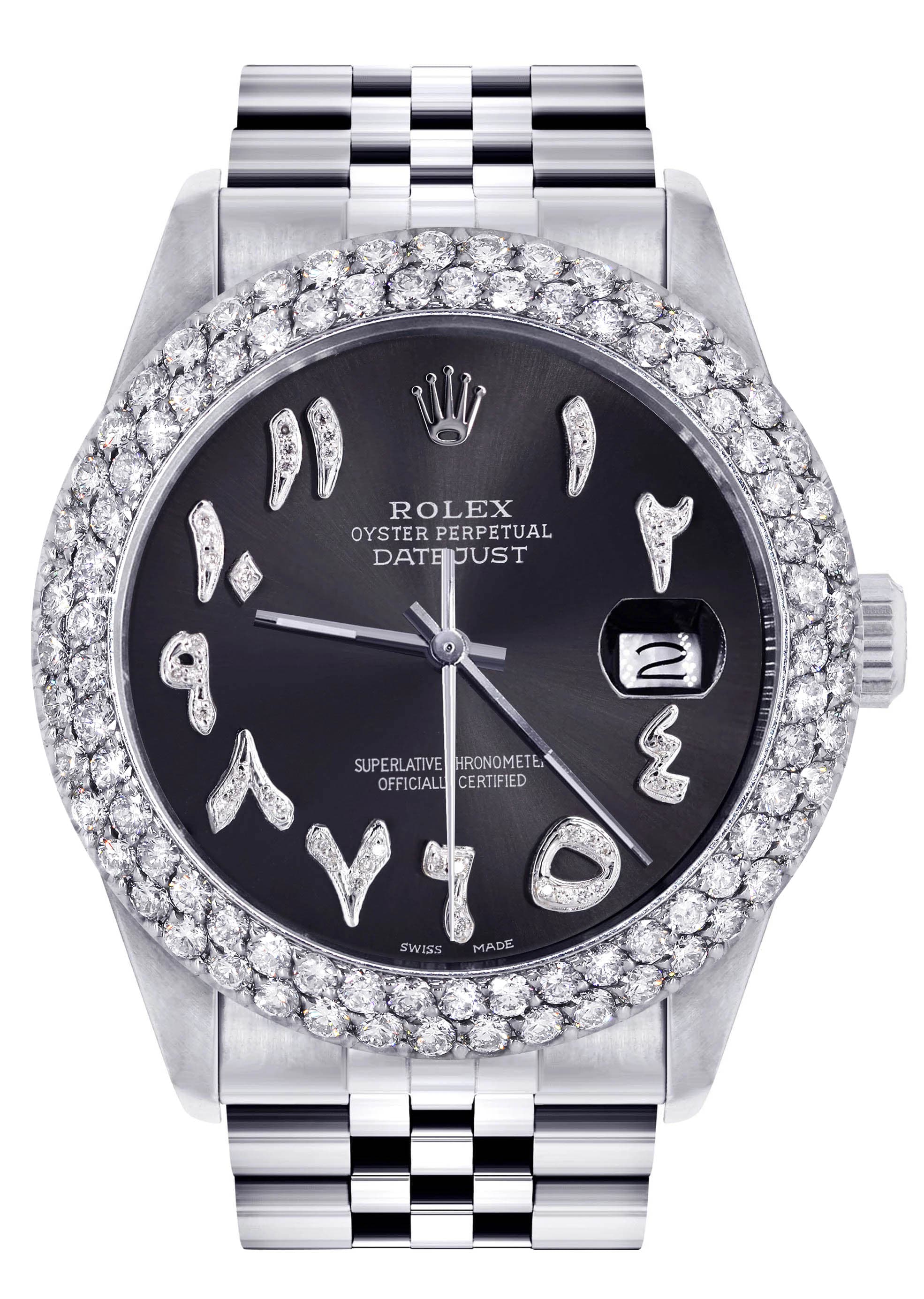 Heren Rolex Datejust Horloge 16200 36Mm Diamant Zwart Arabisch