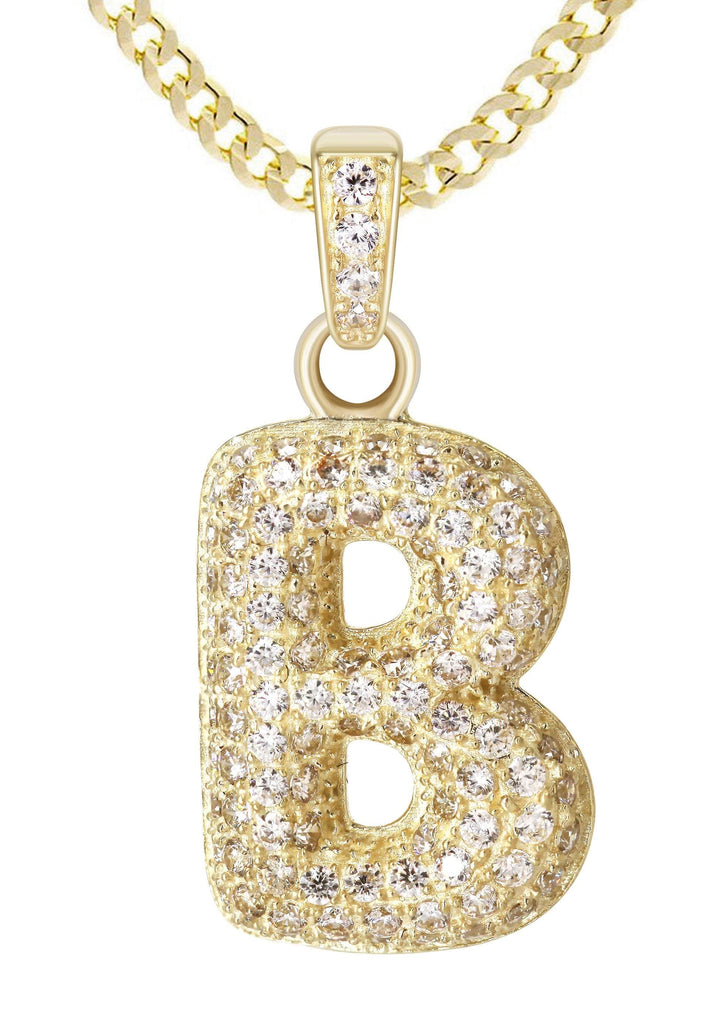 10K Yellow Gold Cuban Chain & "B" CZ Bubble Letter | Appx. 4.4 Grams BELOW200 FrostNYC 