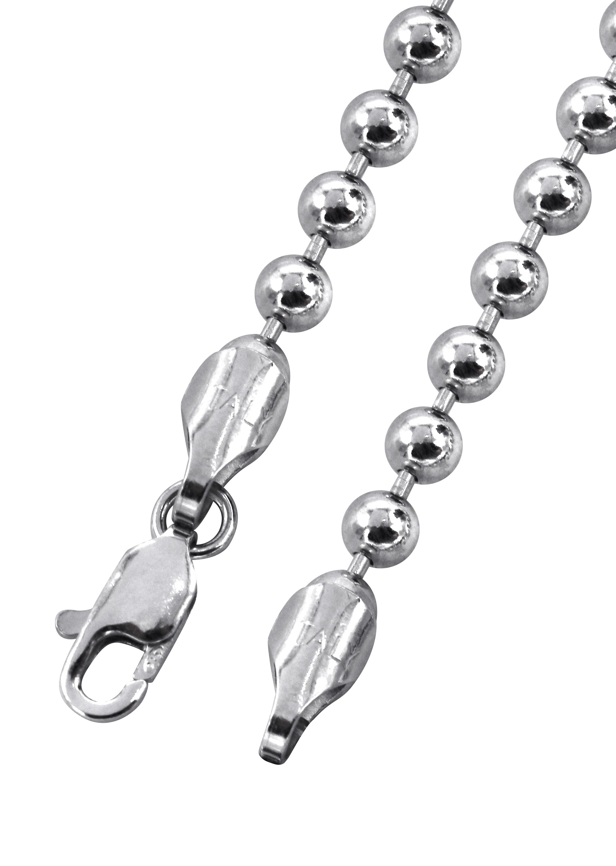 Sterling Silver 16" Beaded Ball Chain Necklace – Italian Crafted, White Gold Plated, Hypoallergenic