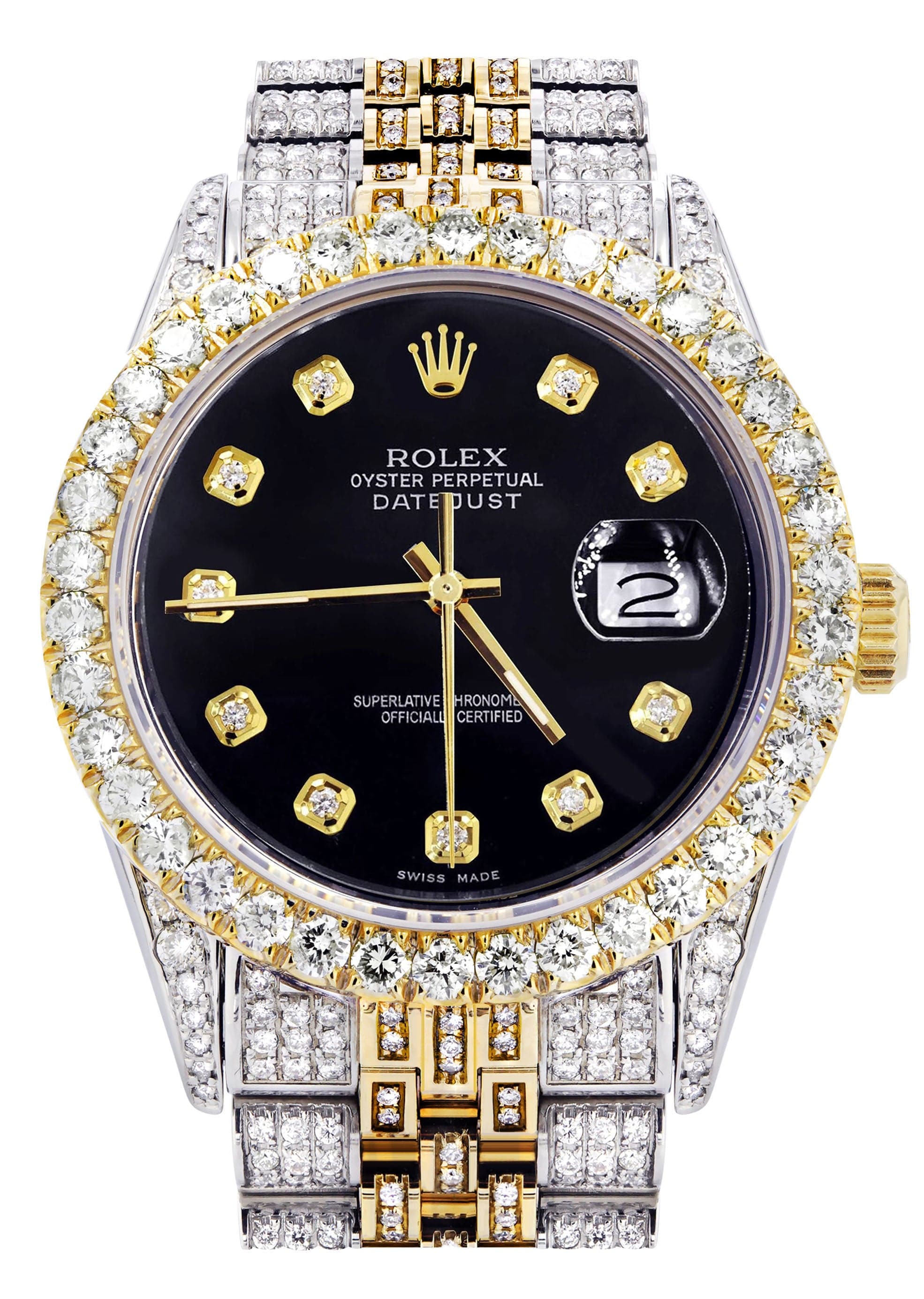 Iced Out Rolex Datejust 36 MM Two Tone 10 Carats of Diamonds Bla