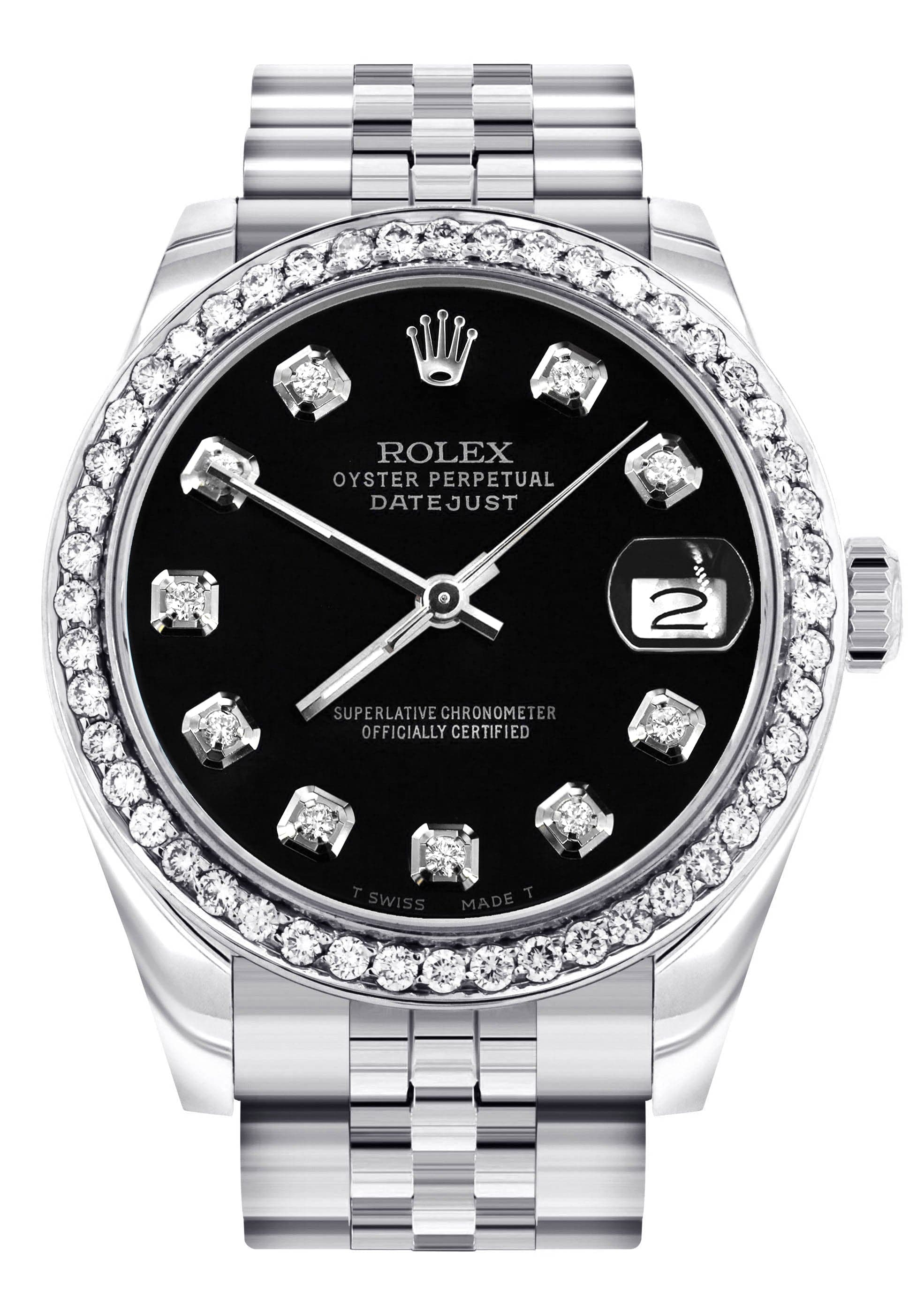 Diamond Rolex Watch 68274 Diamond Bezel 31MM Black Diamond Dia