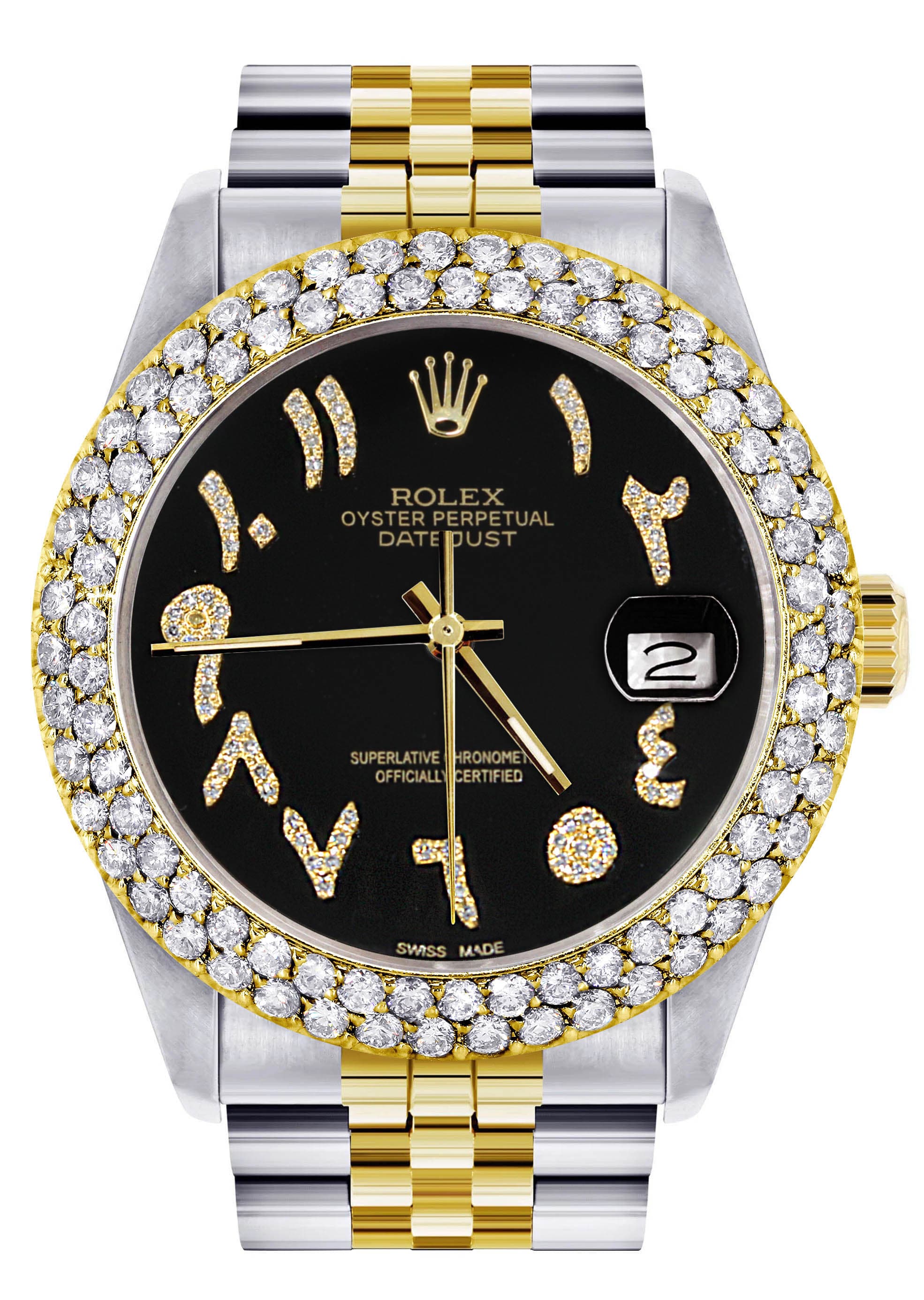 Relógio Rolex Em Ouro Com Diamante Para Homem 16233 | 36Mm | Diamante Árabe  Negro D, image size:1970x2770