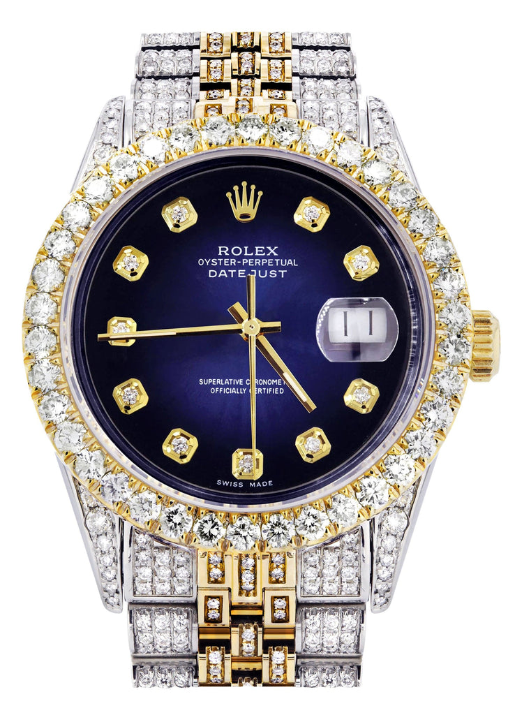 Iced Out Rolex Datejust 36 MM Two Tone 10 Carats of Diamonds Blu