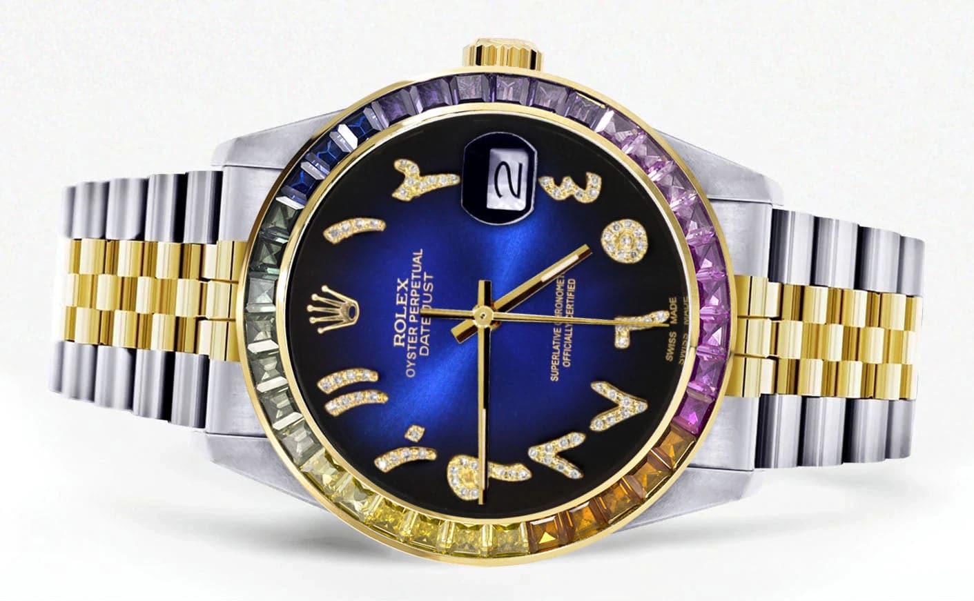 Diamond Gold Rolex Watch For Men 16233 | 36Mm | Rainbow Sapphire Bezel