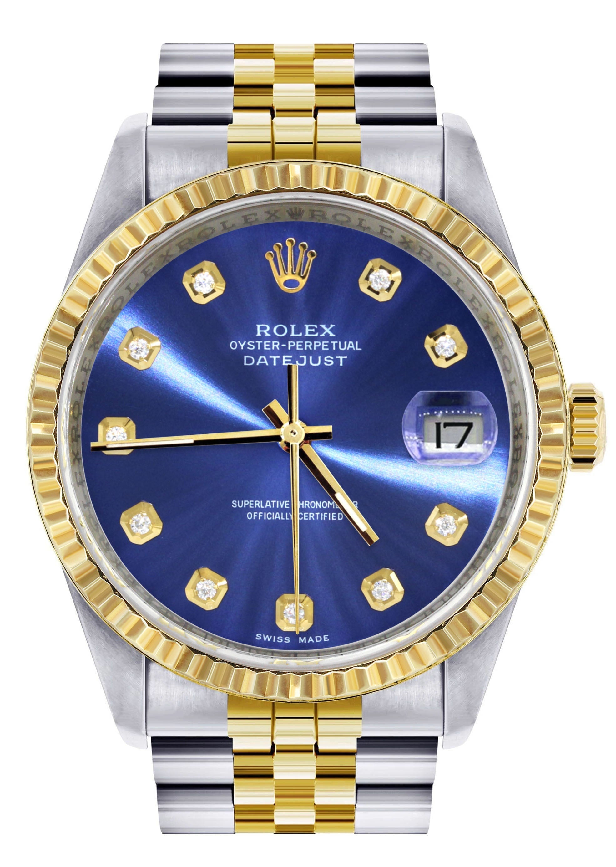 Diamond Bezel Rolex Datejust Two Tone Blue Dial Womens Rolex