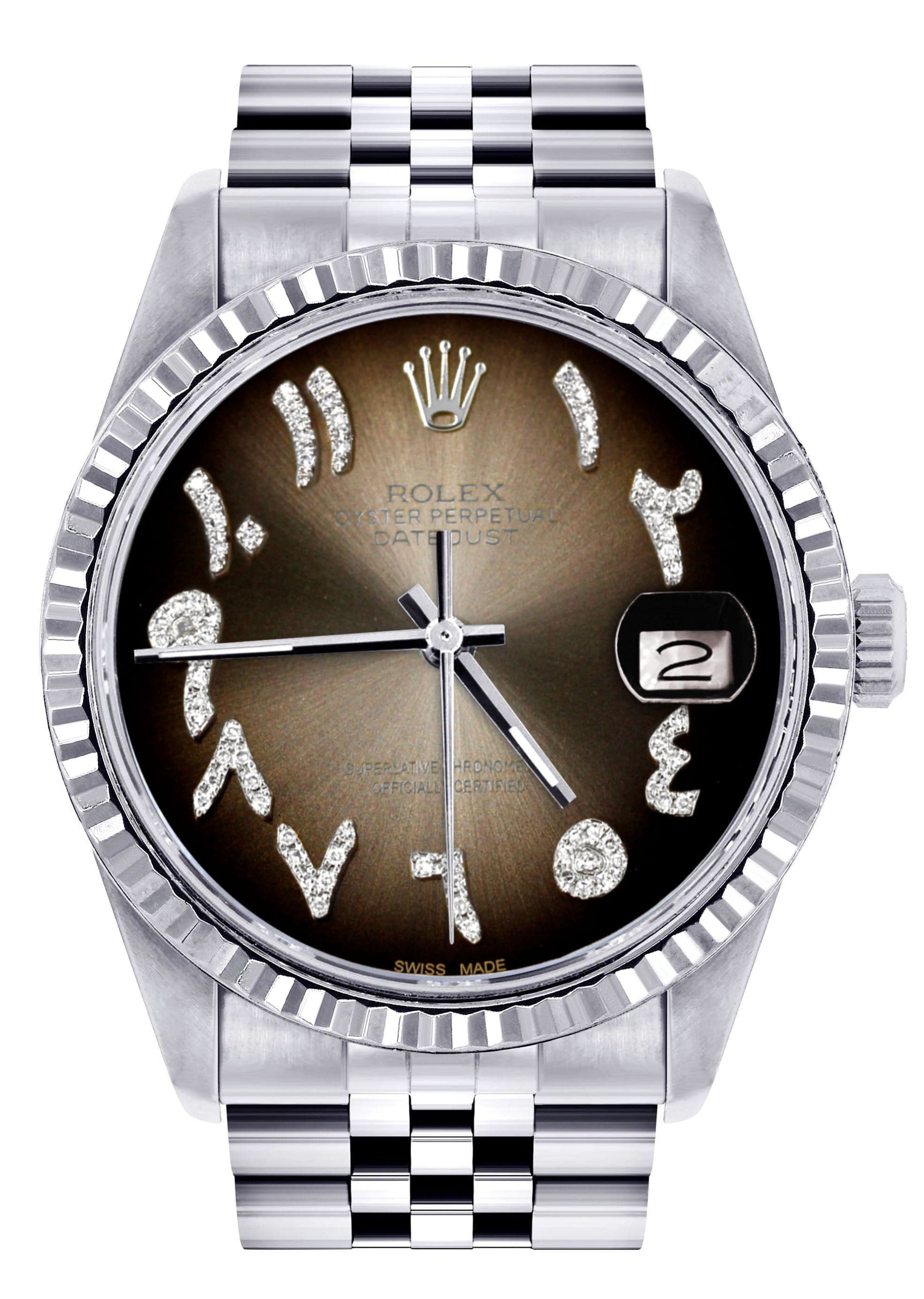 Mens Rolex Datejust Watch 16200 Fluted Bezel 36Mm Brown Arabic D