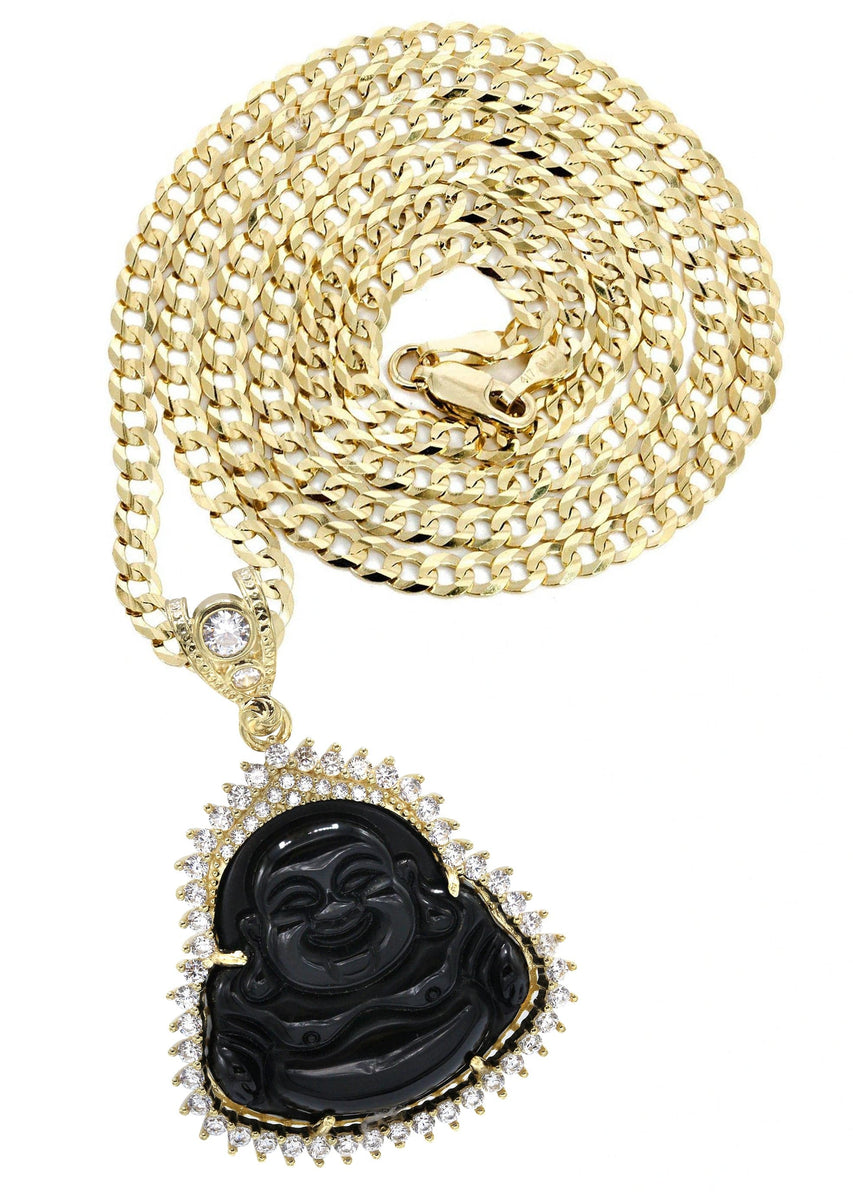 10k Yellow Gold Black Buddha Necklace Appx 239 Grams 