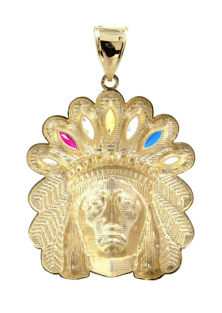 Big Chief Head & Cz 10K Yellow Gold Pendant. | 15.1 Grams MEN'S PENDANTS FROST NYC 